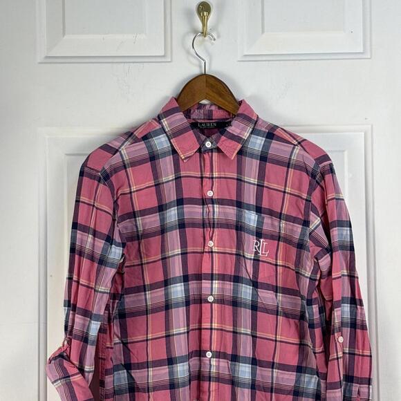 Lauren Ralph Lauren Tops - Lauren Ralph Lauren‎ pink plaid tunic length button down shirt  dress size Small